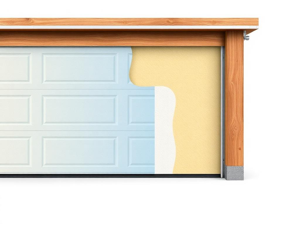 Cross-section view of insulated garage door panel showing R-value layers