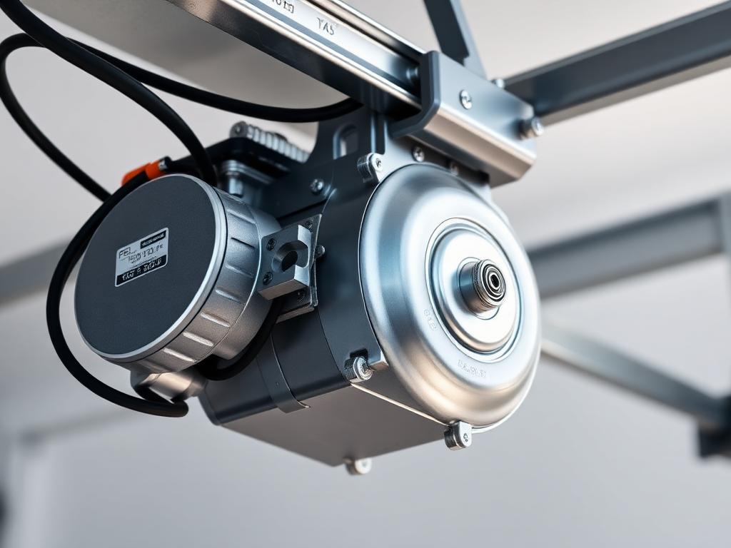 Professional technician repairing garage door motor opener mechanism